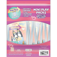 Bluey mini play pack back with 8-page coloring book, crayons, and sticker info