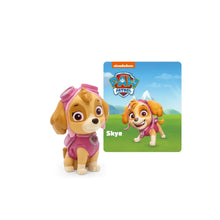 Paw Patrol audio toy figurine of a pink pup with an illustrated character card labeled Skye