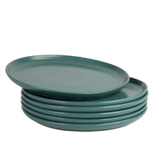 10 Strawberry Street Double Line 10.5" Round Stoneware Dinner Plate, Set of 6, Emerald Green