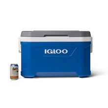 Igloo Latitude 52 blue cooler with gray lid and front logo
