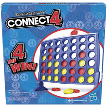 Connect 4 classic game box with blue grid and red, yellow, blue discs