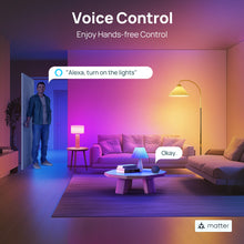 Linkind smart light bulb in a table lamp, voice control shown on-screen
