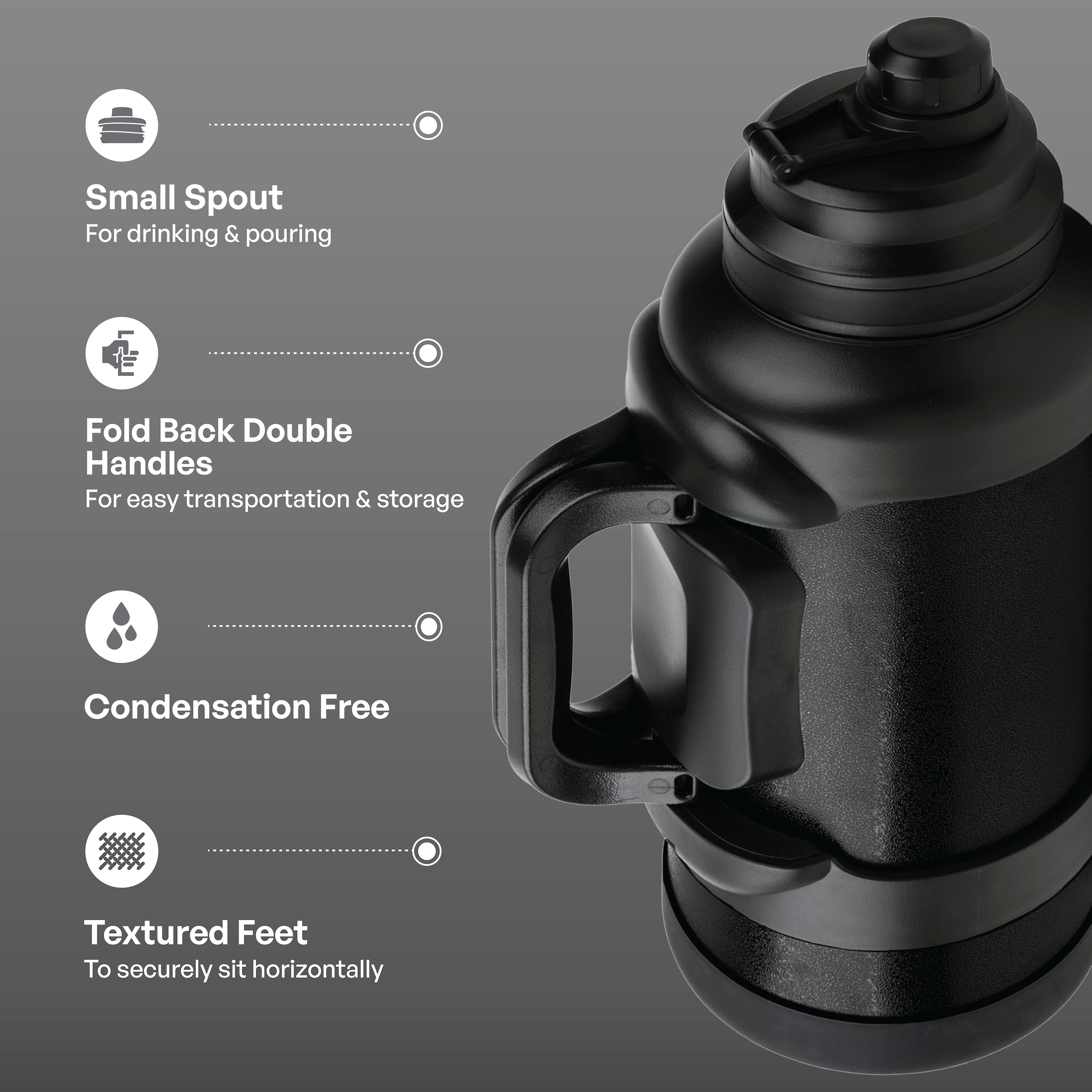 TAL 3 Liter Stainless Steel Zeus Black Water Bottle with Leak-Proof Lid