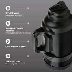 TAL 3 Liter Stainless Steel Zeus Black Water Bottle with Leak-Proof Lid