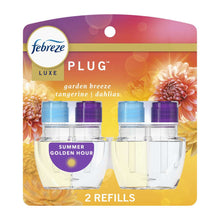 Febreze PLUG Luxe Summer Golden Hour oil refill package with two refill bottles