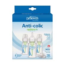 3-pack narrow anti-colic baby bottles with clear bottles and gray pacifier, 4 oz
