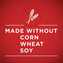 Wet dog food label reading “Made without corn, wheat, soy”