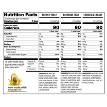 Mini rice cake nutrition facts panel for French toast, birthday cake, cookies & cream