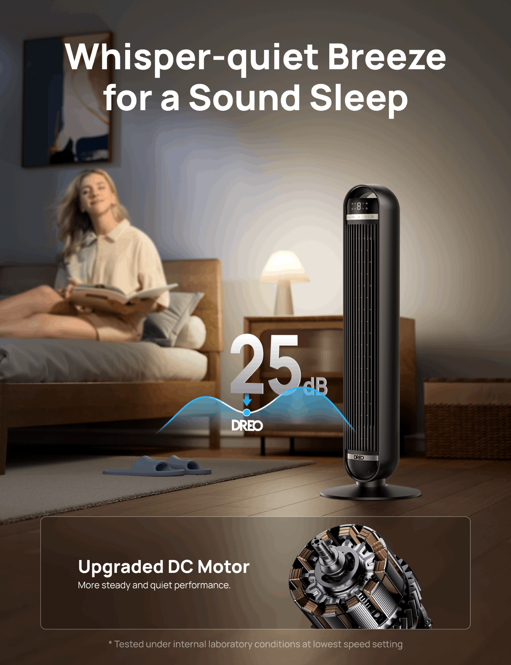 DREO Tower Fan, 27ft/s Velocity Quiet Floor Fan, 90° Oscillating Fans for Indoors with 8 Speeds, 4 Modes, Remote Control, Standing Fans, Bladeless Fan, Black, Nomad DC