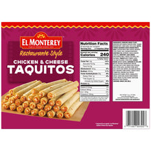 Chicken and cheese taquitos box, back panel with nutrition facts and ingredients