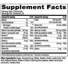 Supplement Facts label for multivitamin gummies with vitamins and amounts per serving