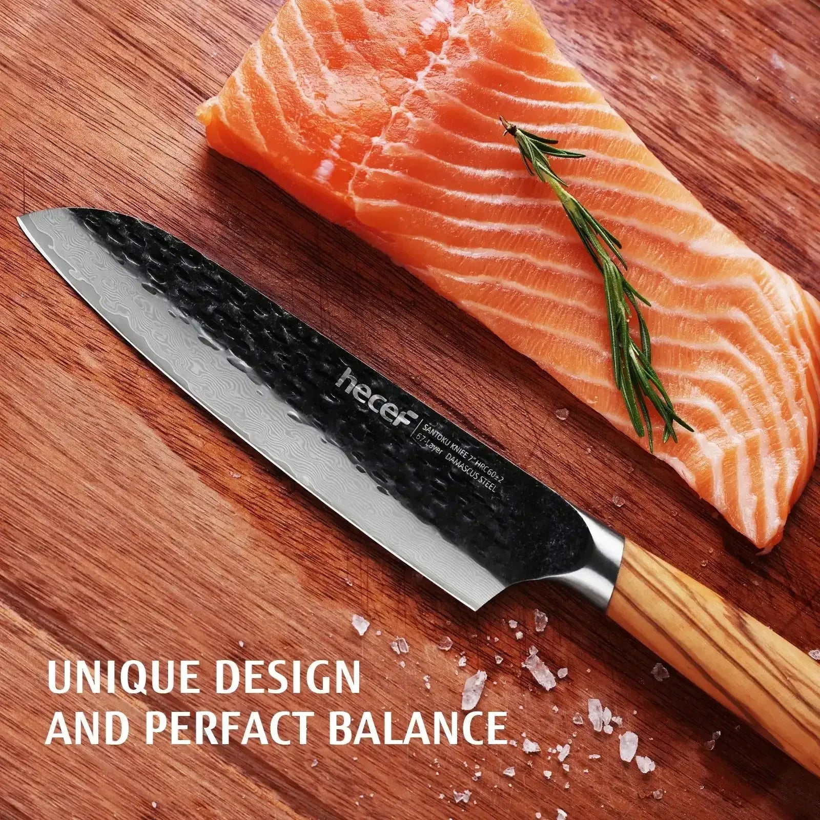 Hecef Japanese Chef Knife, Forged 67-Layer Damascus Steel Ultra Sharp Professional Hammered Carving Knife