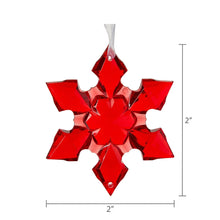 Red mini snowflake ornament, reflective faceted foil, 2 in wide with hanging loop