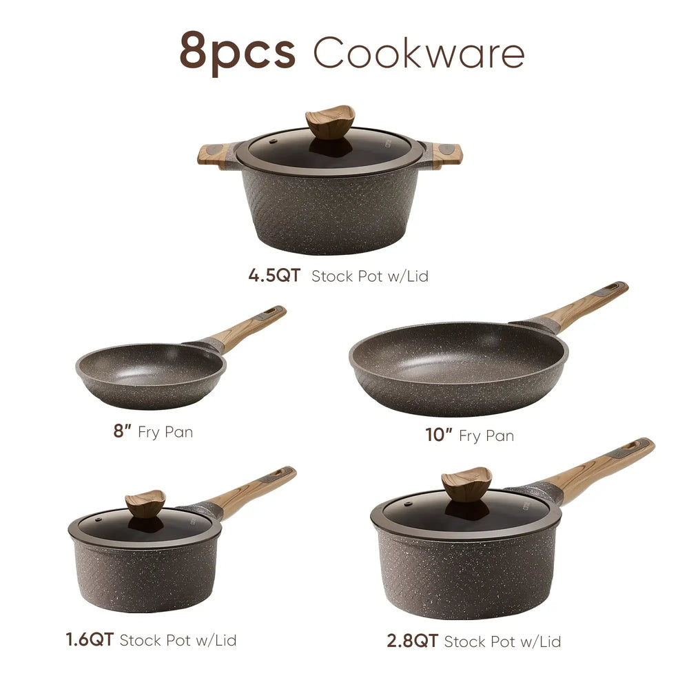 Carote Non Stick Pots and Pans Set,  Induction Kitchen Cookware Sets (Brown)