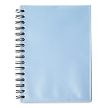 Blue sketch diary cover with stitched border, spiral binding visible