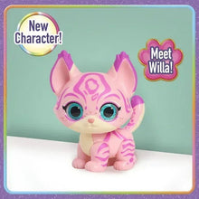 Pink-striped kitten character figure with green eyes and small tail