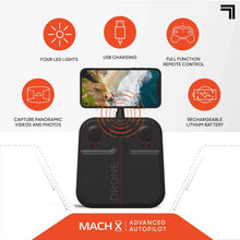 Handheld remote controller with drone camera preview on phone screen and indicator lights