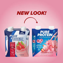 Pure Protein strawberry milkshake cartons, new look, 4-pack