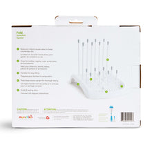 Back of package showing white foldable bottle drying rack diagram