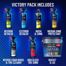 Car detailing kit with 8 items: interior/exterior sprays, foam cleaner, shine protectant, bucket