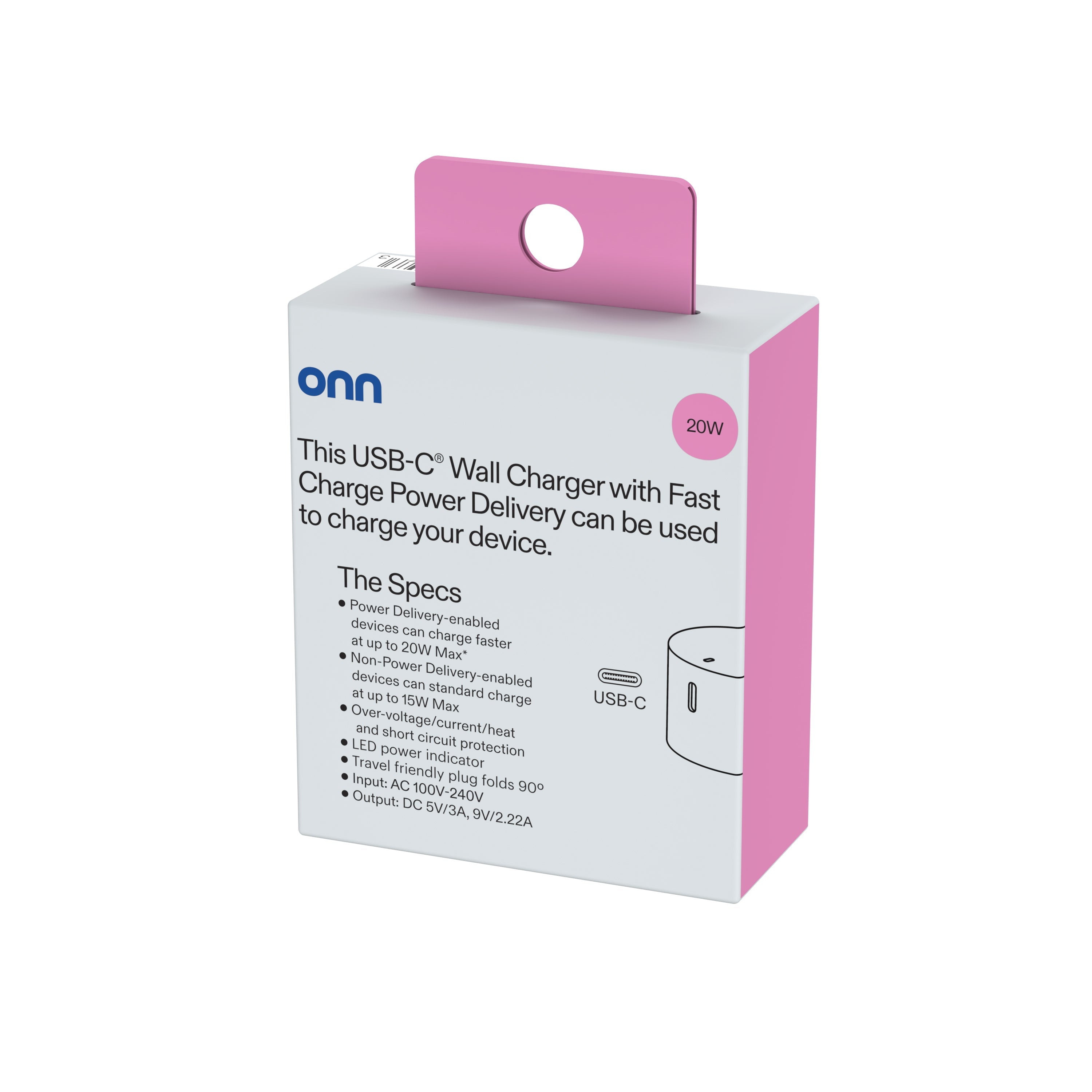 onn 20W Single USB-C Port Wall Charger, Fast Charging, USB-IF Certified, Foldable Plug, White - Compatible with iPhone 17/16/15 Series, Samsung Galaxy, Note, Pixel Devices iPad Pro, & More