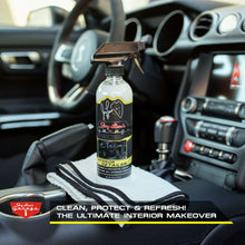 Car wash kit interior detailing spray bottle with cloth applicator in car cabin
