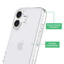 Clear protective gel phone case for iPhone 16, corner bumper and side button area