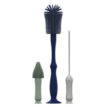 Silicone bottle and straw cleaning brushes, three-piece set with dark blue, gray, and green heads
