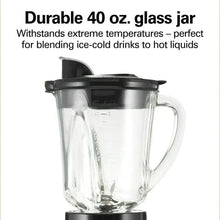 Blender with clear glass 40 oz jar and black lid and base