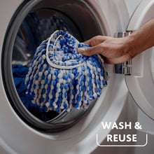 Washable microfiber spin mop head, blue and white looped strands