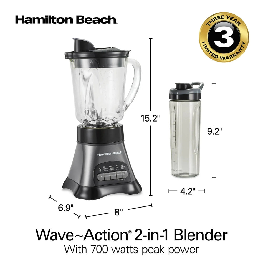 Hamilton Beach Wave Crusher Smoothie Blender for Kitchen, 40 oz Jar for Smoothies and Shakes with Blend-in Travel Jar, Black - USA MEGA SHOP