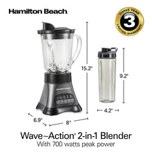 Wave-action blender kit with clear 40 oz jar and included blend-in travel bottle
