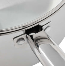 Stainless steel saucepan handle and rivet with glass lid edge