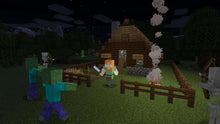 PlayStation 5 game scene with villagers and zombies in a fenced yard at night