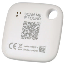 White Tile Mate Bluetooth tracker back with scan-me QR code and model marking