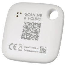 White square Tile tracker back with QR code and scan me if found text