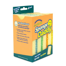 Scrub Daddy dual-sided Sponge Daddy 4-pack box showing aqua, green, and orange sponge sides