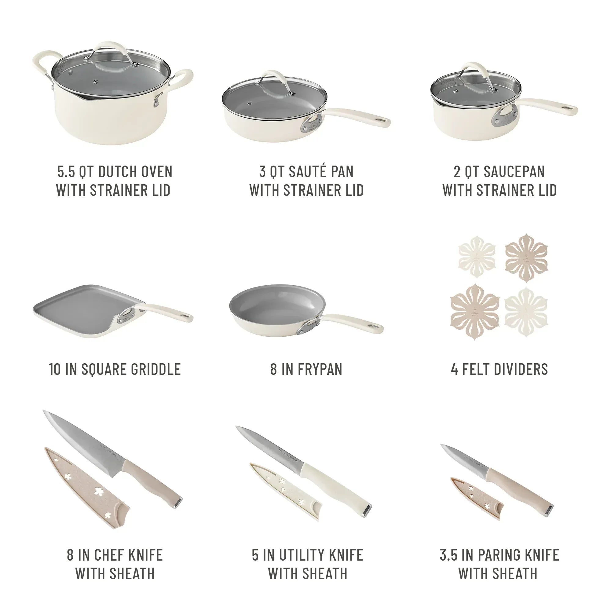 The Pioneer Woman Sutton 34-Piece Ceramic Nonstick Cookware and Bakeware Set, Beige
