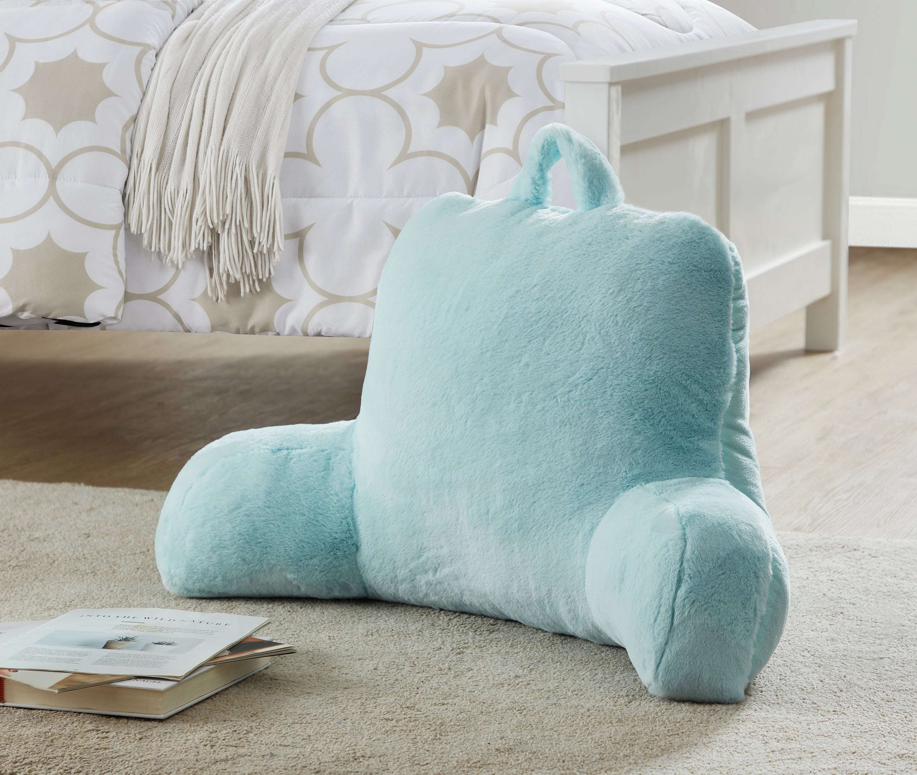 Mainstays Faux Fur Plush Backrest Pillow, Specialty Size, Aqua