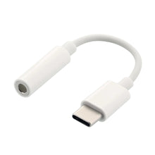 White USB-C to 3.5 mm audio adapter with USB-C connector and 3.5 mm jack