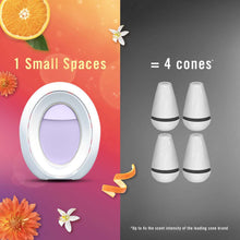 Plug-in air freshener device shown with four cone refills