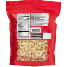 Kirkland Signature whole cashews pouch back with nutrition facts