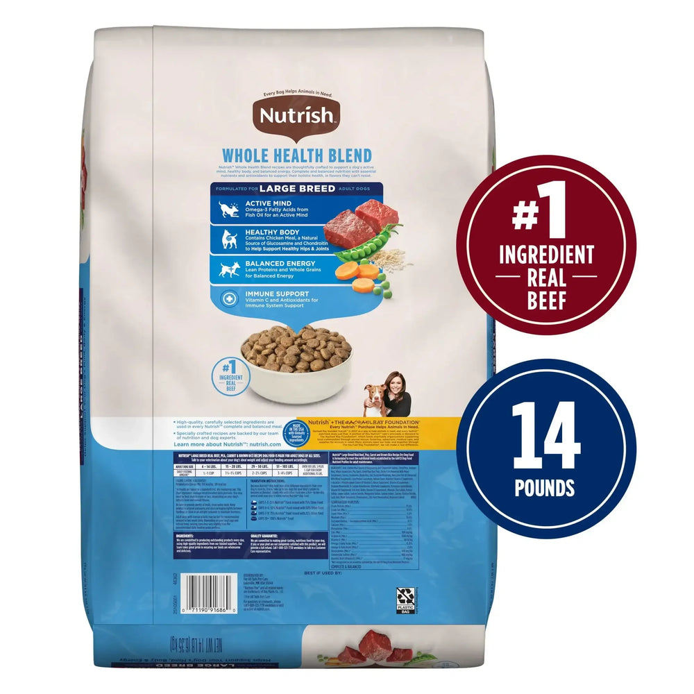 Nutrish Large Breed Real Beef, Pea, Carrot & Brown Rice Recipe Whole Health Blend Dry Dog Food, 14 lb. Bag (Rachael Ray) - USA MEGA SHOP