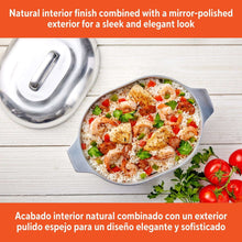 Cast aluminum roaster with lid, natural interior and mirror-polished exterior