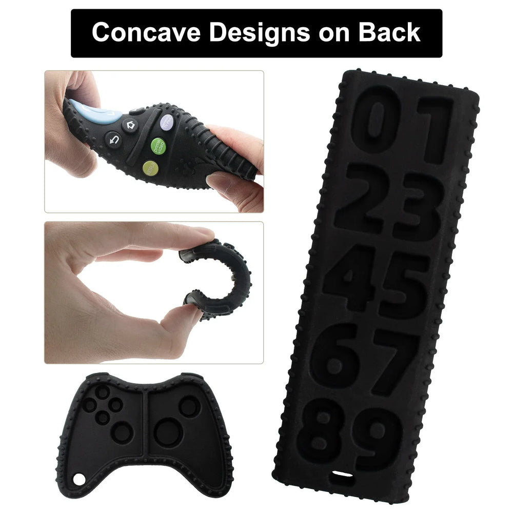 Baby Teething Toys, 2 Pcs Silicone Teething Toys for 3-6 month 6-12 Months - Sensory Toy Chew Toys Educational Toys for Toddler, Remote Control and Game Controller Teething Toys Set - Black - USA MEGA SHOP