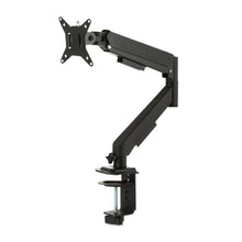 Black VESA monitor mount with extended adjustable arm and vertical stem