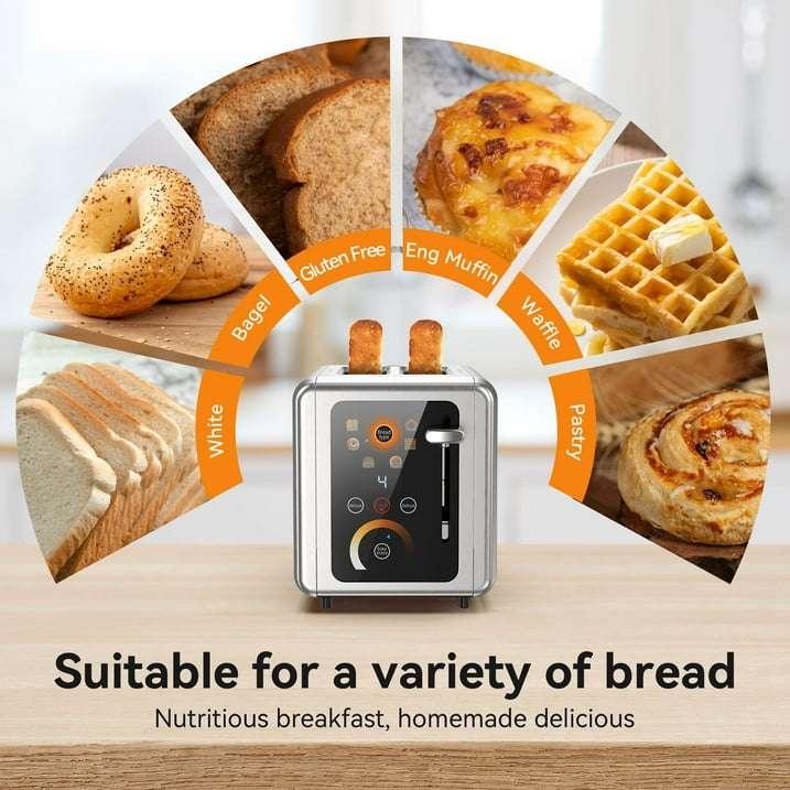 WHALL 2 Slice Toaster, Touchscreen Toasters with Stainless Steel, Wide Slots, Bagel, Defrost, 850W - USA MEGA SHOP
