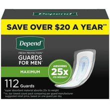 Men's maximum absorbency incontinence guards box, 112-count package
