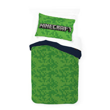 Minecraft reversible bedding set: green pixel comforter back and matching green pillowcase