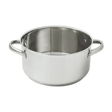Stainless steel Dutch oven with glass lid and riveted loop handles